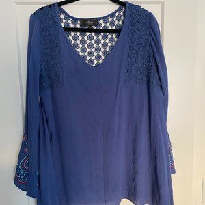 Blue, Purple Top, Chenault, XL, with lace detail front and back